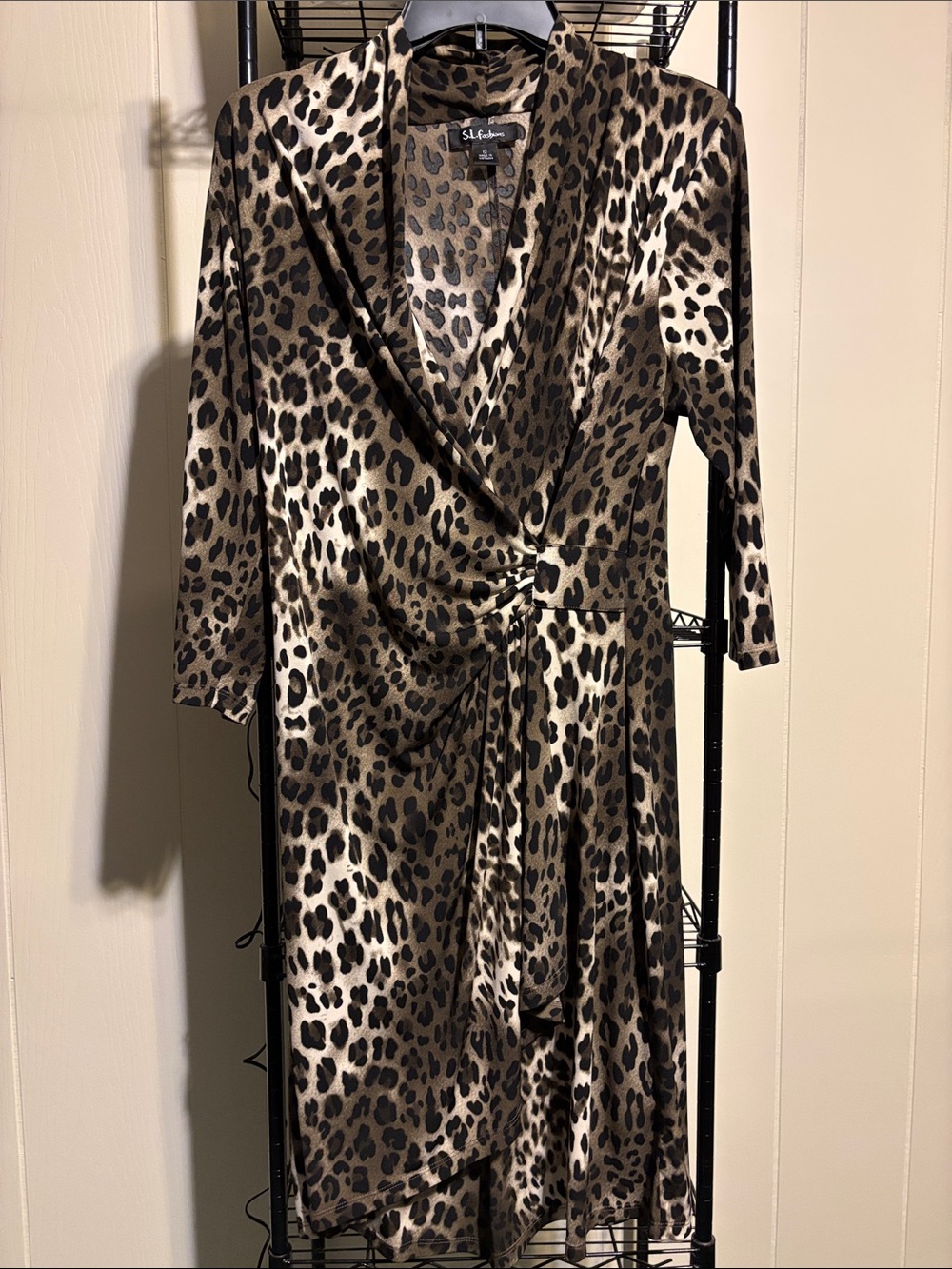 St. John Collection Leopard-Print Satin Midi Wrap Dress - Brown/Black